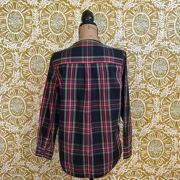 J. Crew Tartan Plaid Cotton Poplin Jewel Buttons Popover Top size S - Picture 10 of 12